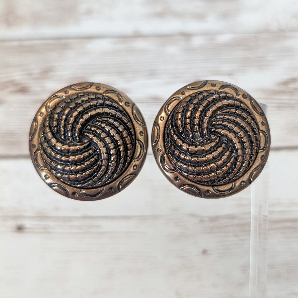 Vintage Clip On Earrings - Large Statement Bronze Tone 1.25"